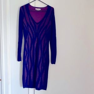 Bodycon, long sleeve, blue and purple dress